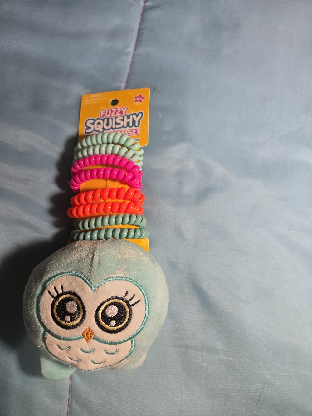 Kids Coil Hair Tie Set with Mint Owl Plush